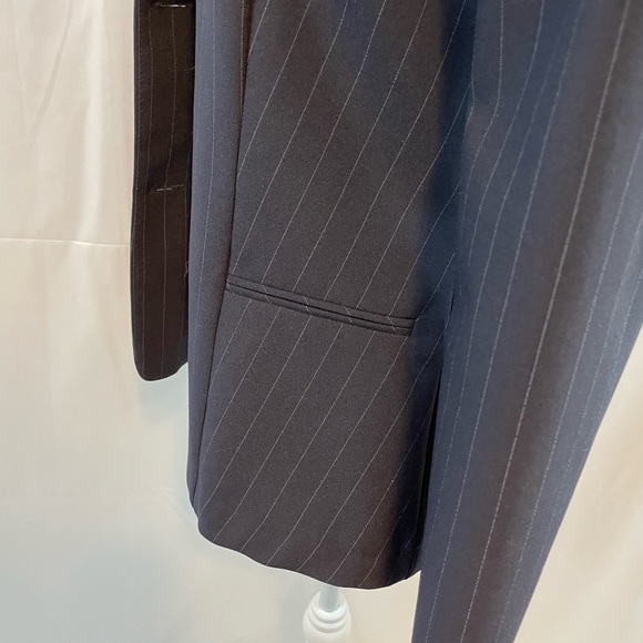 Vintage 90s pin stripe 2 pc suit set jacket & pants size 7 navy white pinstripes - Picture 5 of 16